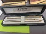 Vintage Parker Ballpoint Pens Silver Tone With Gold Arrows. Fixed Price $40.00.